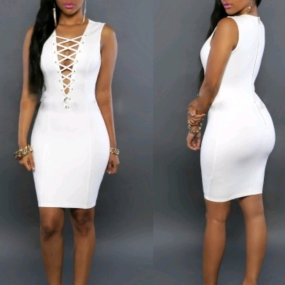 Very sexy white dress lace up in the front